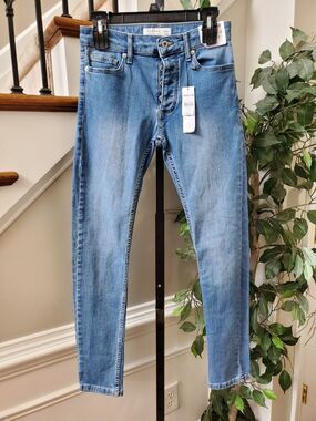 Topman Women's Blue Solid Denim Cotton Stretch Skinny Casual Jeans Pant 26/32